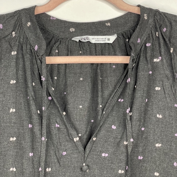2/$30 ZARA Ditsy Embroidered Babydoll Popover Dress Small Gray Long Sleeve #7028 - Picture 5 of 16